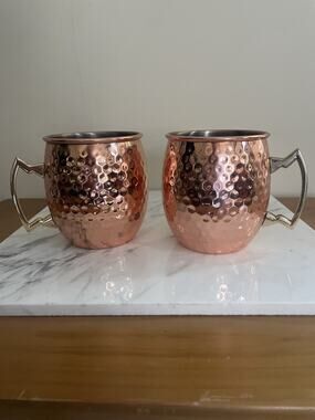 EcoOne Moscow Mule Mugs -Set of 2 – 16 oz Hammered Copper- Brass Handles